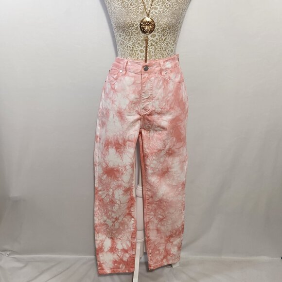 Soft Surroundings Size 8P Pink White Water Color Denim 5 Pocket Ankle Jeans - Picture 2 of 16